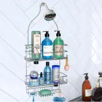 Rebrilliant Shower Caddy Over Shower Head, Silver Hanging Shower Organizer, Shower Storage Rack With Hooks,Silver
