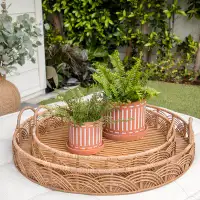 Union Rustic Ceramic Planter - Striped Design, For Indoor and Outdoor Plants, Succulent Planter Set, Terra Cotta 2 Piece