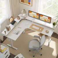 Accentuations by Manhattan Comfort Modern  L-Shaped Standing Desk With Triple Electric Motors