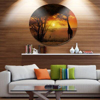 Design Art 'Typical African Sunset with Giraffe' Graphic Art Print on Metal