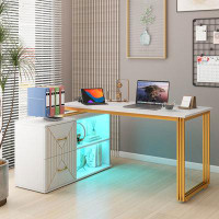 Willa Arlo™ Interiors Vioria 55'' Reversible L-Shaped L-Shaped Metal Base Writing Desk with LED Light & Power Outlets