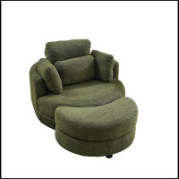 Brayden Studio Oversized Swivel Chair With Moon Storage Ottoman For Living Room, Modern Accent Round Loveseat Circle Swi