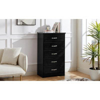 Winston Porter Sleek Black 5-tier Modern Dresser: Bedroom Chest With Metal Pulls, Ideal For Clothes Organization - 25.2x