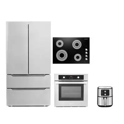 Cosmo 4 Pieces Kitchen Package with French Door Refrigerator & 30" Electric Cooktop & Wall Oven