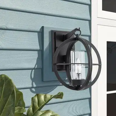 Beachcrest Home Sudarshan 11.5"H Globe Black Transparent Glass Outdoor Wall Light