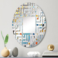 Design Art Teal White And Gold Abstract Combat - Maze Decorative Mirror|Oval