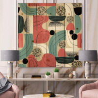 East Urban Home Retro Shapes With Abstract Suns And Moons III - Modern Print On Natural Pine Wood