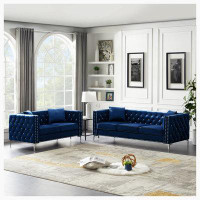 Everly Quinn 2 Piece Modern Velvet Living Room Set with Sofa and Loveseat