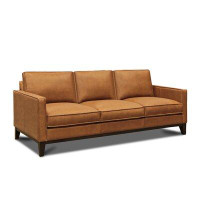 Ebern Designs Akansha 85" Genuine Leather Square Arm Sofa