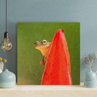 Latitude Run® Selective Focus Photography Of Brown Frog On Red Plant - 1 Piece Rectangle Graphic Art Print On Wrapped Ca