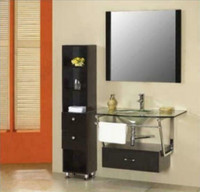 39 3/8 Glass Wall-Mount Vanity with Countertop/Basin - In Stock