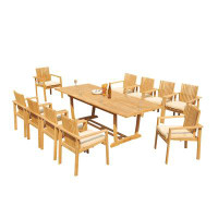 Teak Smith Grade-A Teak Dining Set: 72" Round Table And 4 Clipper Stacking Arm Chairs