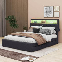 Orren Ellis Full Size Upholstered Platform Bed with Storage Headboard, LED, USB Charging & 2 Drawers