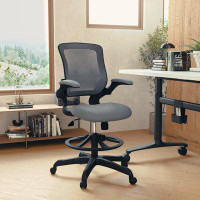 Ebern Designs Pierrepont Mid-Back Mesh Ergonomic Drafting Chair with Foot Ring and Flip-Up Arms