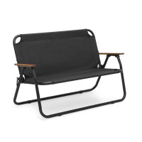 Arlmont & Co. Omika Foldable Camping Chair Loveseat with Wooden Armrests