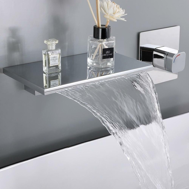 Waterfall Wall Mount Chrome Single Handle Bathroom Sink Faucet Solid Brass in Plumbing, Sinks, Toilets & Showers