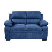 Latitude Run® Comfortable Plush Seating Loveseat 1Pc Modern Blue Textured Fabric Channel Tufting Solid Wood Frame Living
