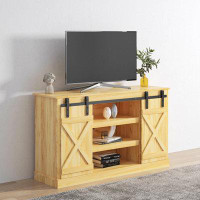 Gracie Oaks Farmhouse Sliding Barn Door TV Stand For TV Up To 60 Inch Flat Screen Media Console Table Storage Cabinet Wo