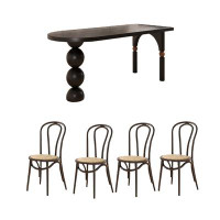 Wildon Home® Solid wood dining table and chairs oval black