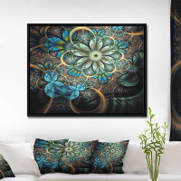 East Urban Home 'Lighted Blue Fractal Blue Flowers' Framed Graphic Art Print on Wrapped Canvas