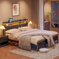 Trent Austin Design Prunty Upholstered Platform Bed with Power Strip and LED Light