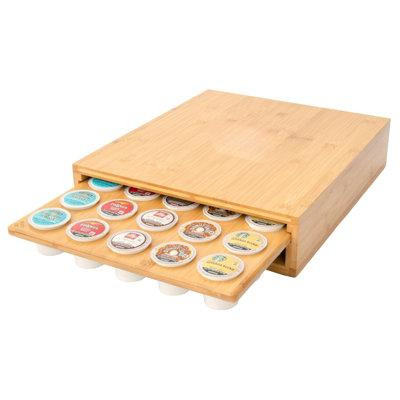 KOVOME Bamboo Coffee Pod Organizer - Saving Countertop & Under Brewer Storage Drawer - Holds 30 K Cups - Wide To Fit All in Coffee Makers