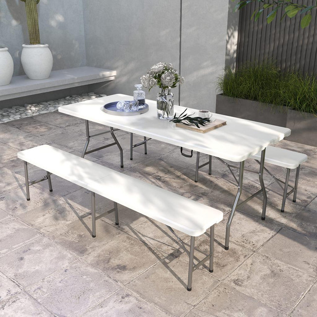 Patio Table Set 70.9" x 29.5" x 28.7" White in Patio & Garden Furniture