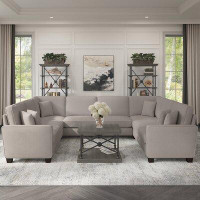 Wade Logan Latitude Run® Amarionna 123W U Shaped Sectional Couch In French Grey Herringbone