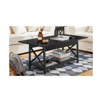 Gracie Oaks Coffee Table Large 43.3 X 23.6 Inch With Storage Shelf For Living Room, Easy Assembly, Black