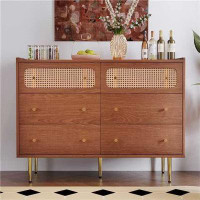 Bay Isle Home™ 6 Drawers Dresser With Natural Rattan, Large Modern Chest Of Drawers