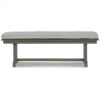 Wildon Home® Vrai 54 Inch Outdoor Bench, Grey Wood Frame, Trestle Base, Cushioned Seat
