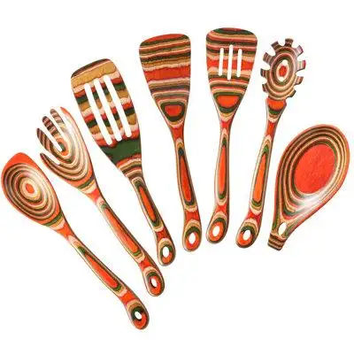 The cutlery set includes: spatula slotted spatula pasta server salad fork salad spoon and spoon hold...