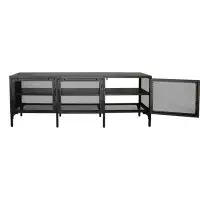 Winston Porter Industrial Wood And Metal TV Stand Entertainment Centre Cabinet TV Console Table With 3 Metal Mesh Doors