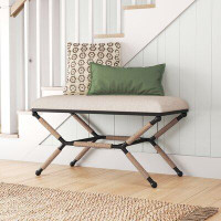 Birch Lane™ Pippa 36" Metal Upholstered Backless Campaign Bench with Rope Detail