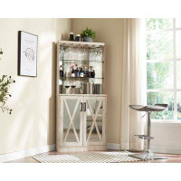 Gracie Oaks Corner Bar Cabinet with Mirrored Panels