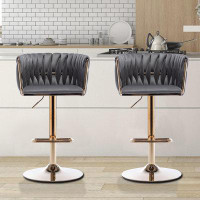 Everly Quinn Classic design Bar chair two-piece set with Chrome Footrest and Unique Upholstered Back