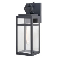 17 Stories Toisha 1 Light Dusk To Dawn Textured Black Outdoor Wall Lantern Clear Glass Shade, LED Compatible