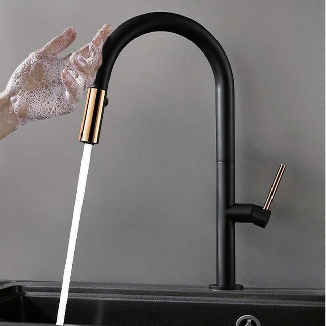 Kitchen Faucets , A Simple Touch or Non Touch - Pull Out Black &amp; Gold Single Handle One Hole ( 16.93/43cm ) in Plumbing, Sinks, Toilets & Showers
