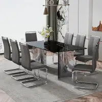 Ivy Bronx Stylish Minimalist Dining Table With Imitation Marble Glass Top And Silver Metal Legs - Ideal For Restaurants
