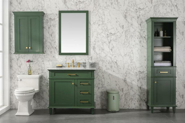 30, 36, 54, 60, 72 & 80 Green Vogue Vanity w 2 Top Choices  (Blue Limestone or Carrara White Marble)(Mirror, OJ & Linen) in Cabinets & Countertops - Image 3