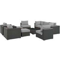 Modway Lefancy Sojourn 10 Piece Outdoor Patio Sunbrella® Sectional Set - Canvas Gray