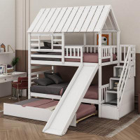 Harper Orchard Lilith Kids Twin Over Twin Bunk Bed with Trundle with Drawers