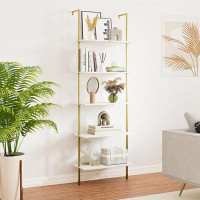 Everly Quinn Versatile Wall-Mounted Ladder Bookshelf - Space-Saving, Minimalist Design, Multifunctional Storage
