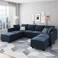HONBAY U Shaped Modular Sectional Velvet Sofa with Chaise