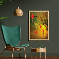 East Urban Home Ambesonne Lantern Wall Art With Frame, Traditional Chinese Lanterns Hanging From Pale Fall Trees Lake Fa
