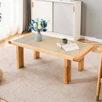 Bay Isle Home™ Modern And Minimalist Rectangular Rattan Tabletop With Rubber Wooden Legs, Imitation Rattan Woven Chinese