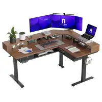 Inbox Zero Modern Electric Height Adjustable L-Shaped Desk Ideal For Office Gaming And Home Use