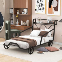 Zoomie Kids Twin Size Metal Car Bed with Four Wheels