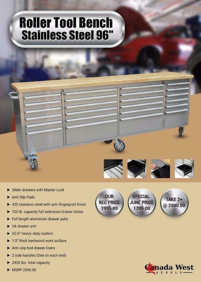 NEW 24 DRAWER STAINLESS STEEL 8 FT WORK BENCH TOOL STATION GARAGE STORAGE ROLLER in Tool Storage & Benches in Edmonton Area - Image 2