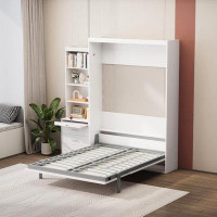 Harriet Bee Vertical Murphy Bed with Shelf and Drawers for Bedroom or Guestroom